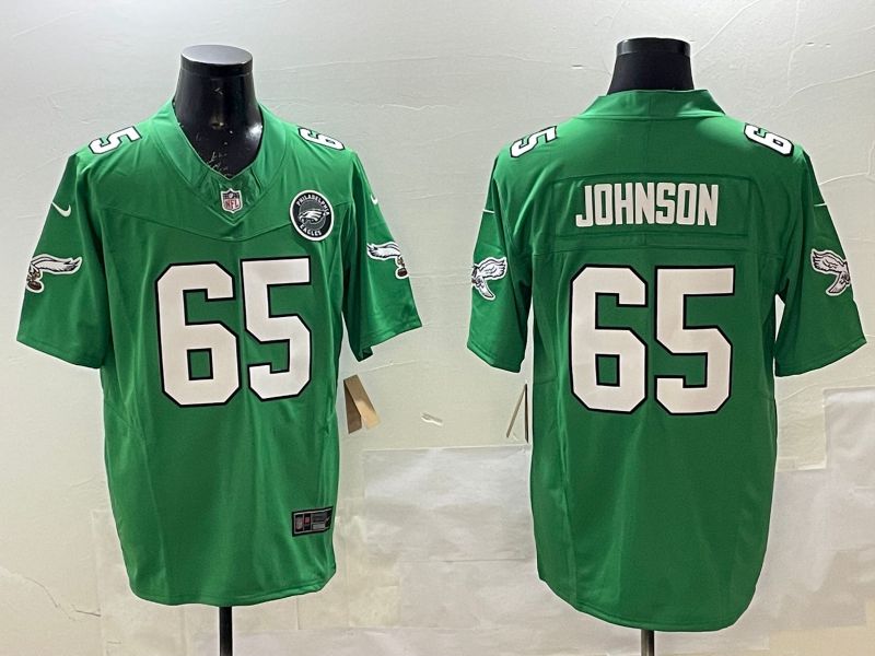 Men Philadelphia Eagles #65 Johnson Green Retro three generations 2025 Nike Limited NFL Jersey style 5